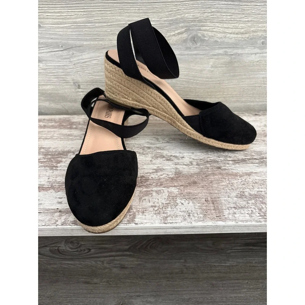 Dream Pairs Womens Black Faux Suede Closed Toe Espadrille Wedge Sandals Size 8.5